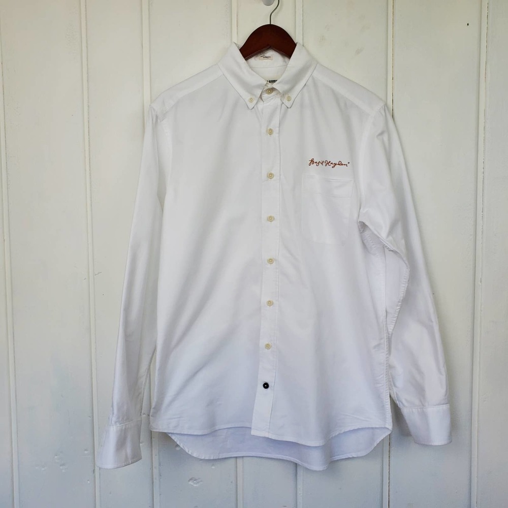 Taylor Stitch White Button-Down Shirt with Small Red Logo